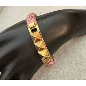 Vita Pink Snake Skin Pattern Bangle Bracelet Florence Italy‎ 24k Gold Plated